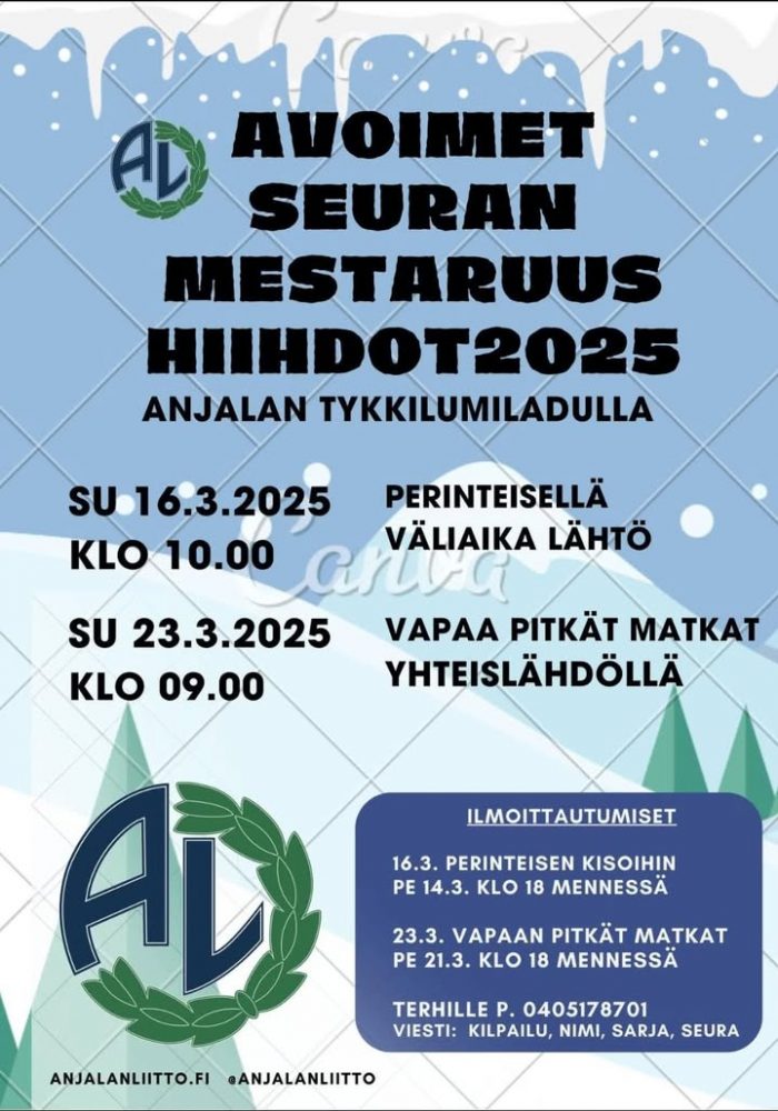 Tulevana sunnuntaina, eli su 23.3., ratkotaan myös KHS:n mestaruudet vapaalla hiihtotavalla. Pitkät matkat. Ilmoittautumiset kutsun mukaisin ohjein Terhille. Tervetuloa!